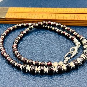 Artisan garnet gemstone beaded silver red graduating polished stone beads 18”